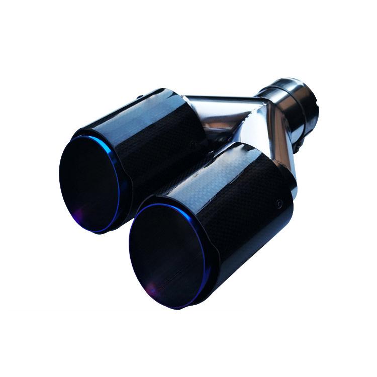 Carbon Fiber Dual Outlet Exhaust Pipe, Burnt Blue - One-in-Two Design for Tailpipe Modification