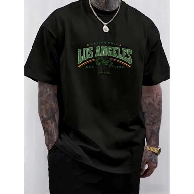 Europäische Größen Herren Los Angeles Print T-Shirt - Weiche Mittlere Stretch-Mischung Rundhals-T-Shirt mit, Reguläre Passform Lässiges Hemd Geeignet