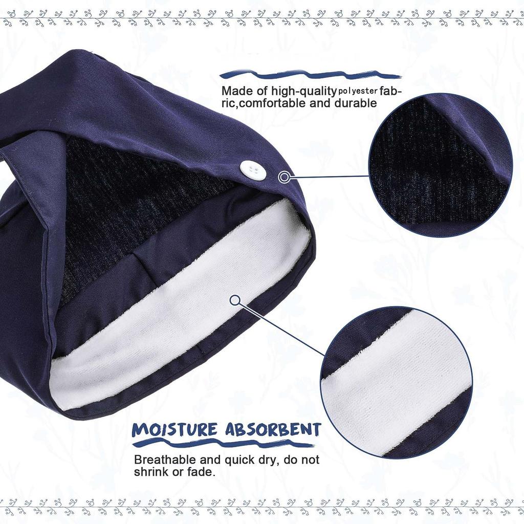Adjustable Scrub Caps Working Cap Ponytail Holder Bouffant Nursing Hats With Buttons Long Hair Turban Hats Women & Men