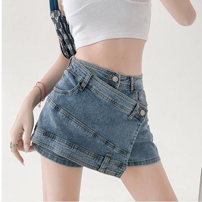 High-waisted Denim Shorts Rok voor Dames Amerikaanse Stijl Irreguliere A-lijn Jeansrok Mode Vintage Streetwear Y2k Kleding
