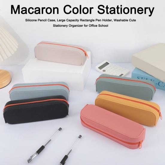 Silicone Pencil Case, Large Capacity Rectangle Pen Holder, Washable Cute Stationery Organizer for Office School