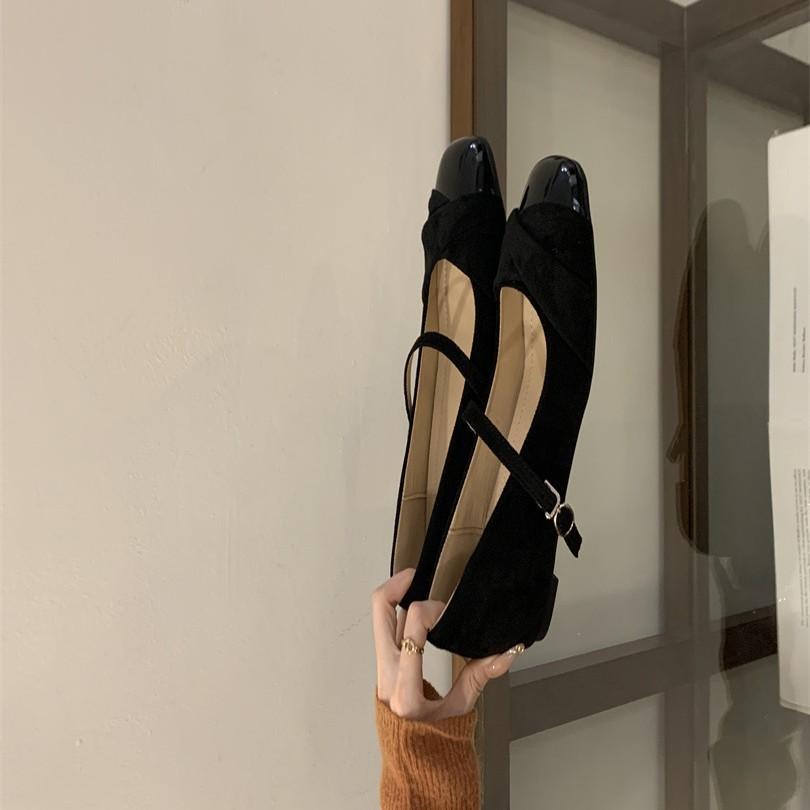 ~ Gentle Fairy Wind Square Head Mary Jane Shoes One-word Buckle French Temperament Inner Height-increasing Shoes Women's Thick Heel Single Shoes