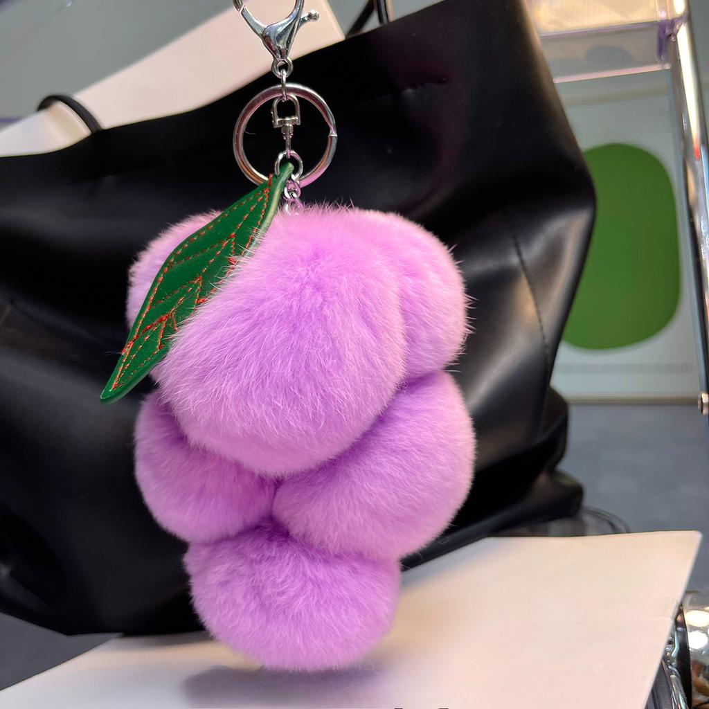 Real Rex Rabbit Hair Small Grape Bag Pendant Ins Internet Celebrity Cute Pom-pom Car Keychain Pendant Accessories Female