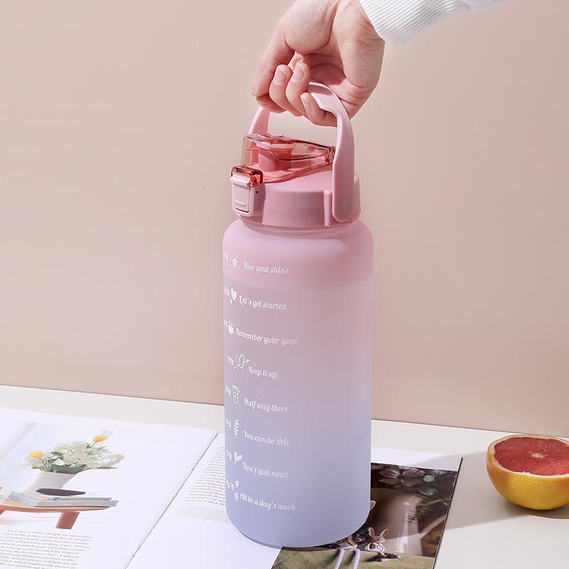 Large Capacity 2L Straw Water Bottle with Lid Reusable Plastic Portable Time Marker Leakproof Sports Cups Drinkware Tumbler
