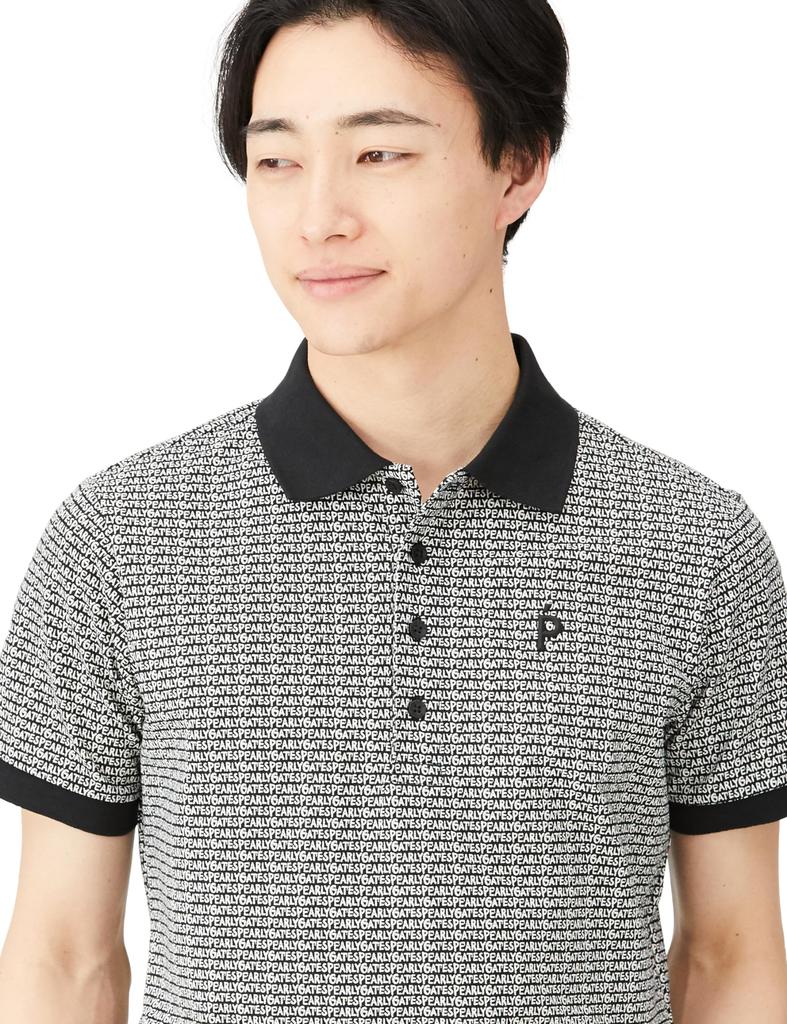 Short Sleeve Polo Shirt Stretch Reversible Kanoko Painted Logo Pattern x White 3 [Pearly Gates] Men's / 053-3260803 011_Black [S]