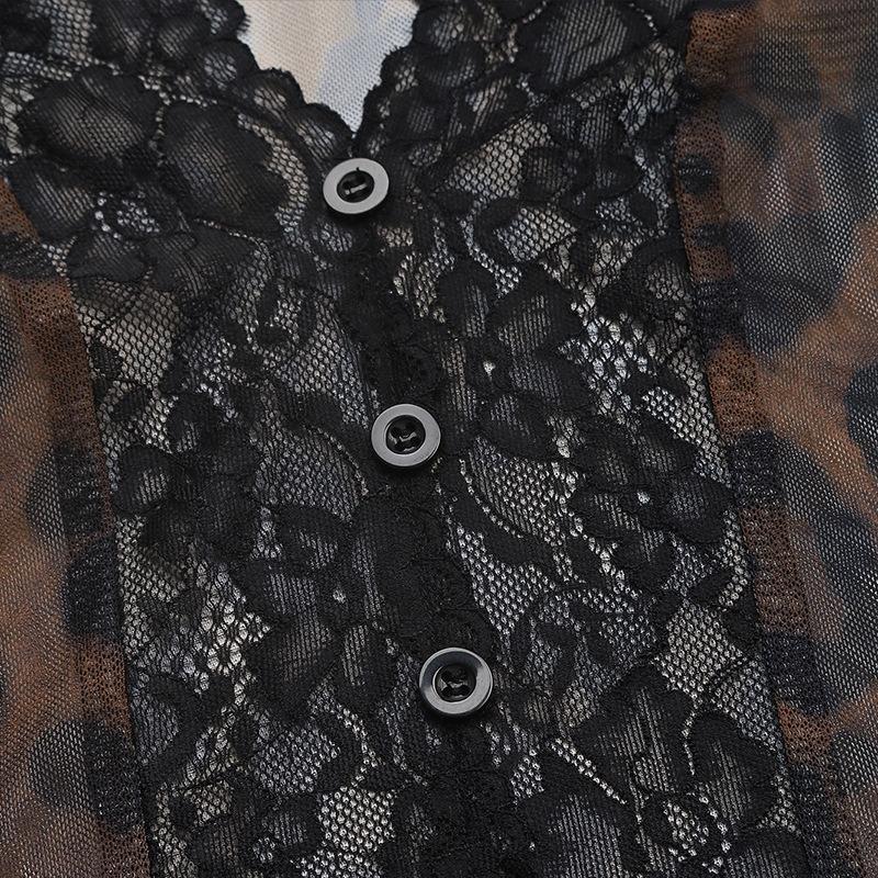 YYFS Women's Fashion Casual Leopard Print Spring Fall Long Sleeve V-Neck Bodysuits