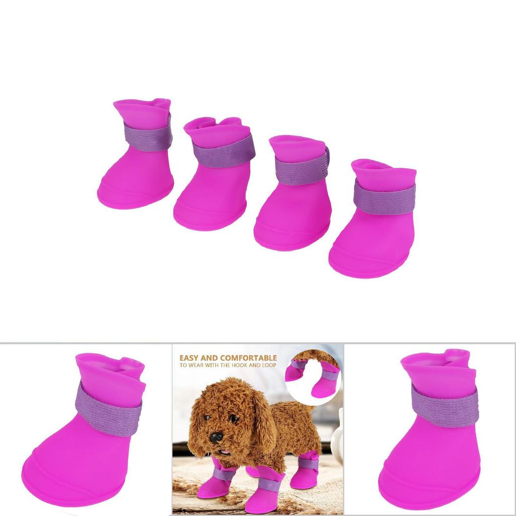 4pcs Silicone Pet Dog Cute Wat proof Boots Antislip  ive Rain Shoes(M Blue)