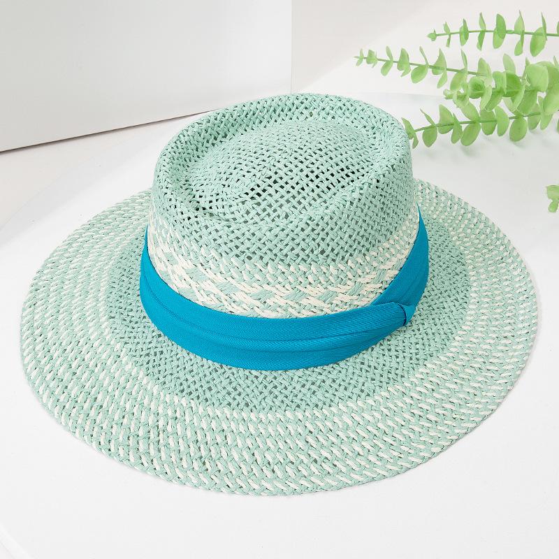 New Spring And Summer British Style Color Matching Hand-Woven Straw Hat Children Travel Vacation Visor Big Edge