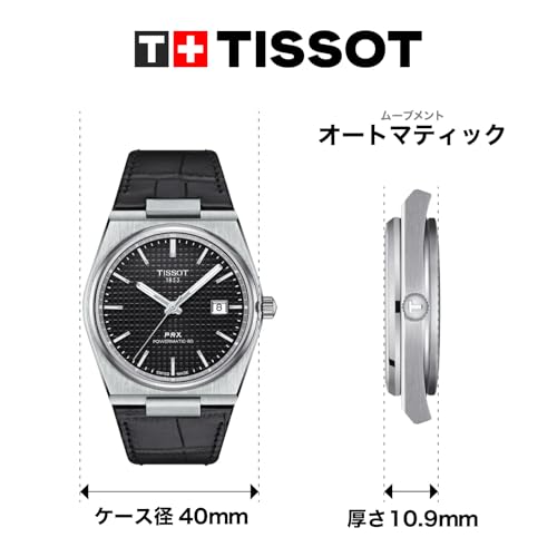 Tissot PRX Men's Watch with Leather Strap and Black Dial, Officially Imported, Model T1374071605100