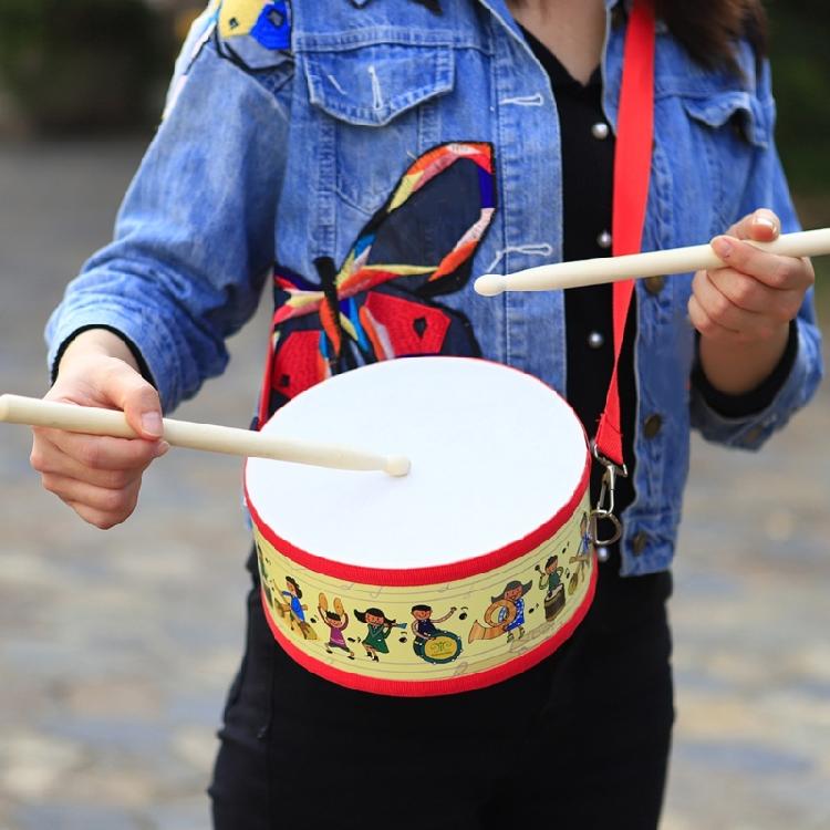 Wooden Drum Set with Shoulder Strap and Drumstick Double Sided Kids Drum Toy