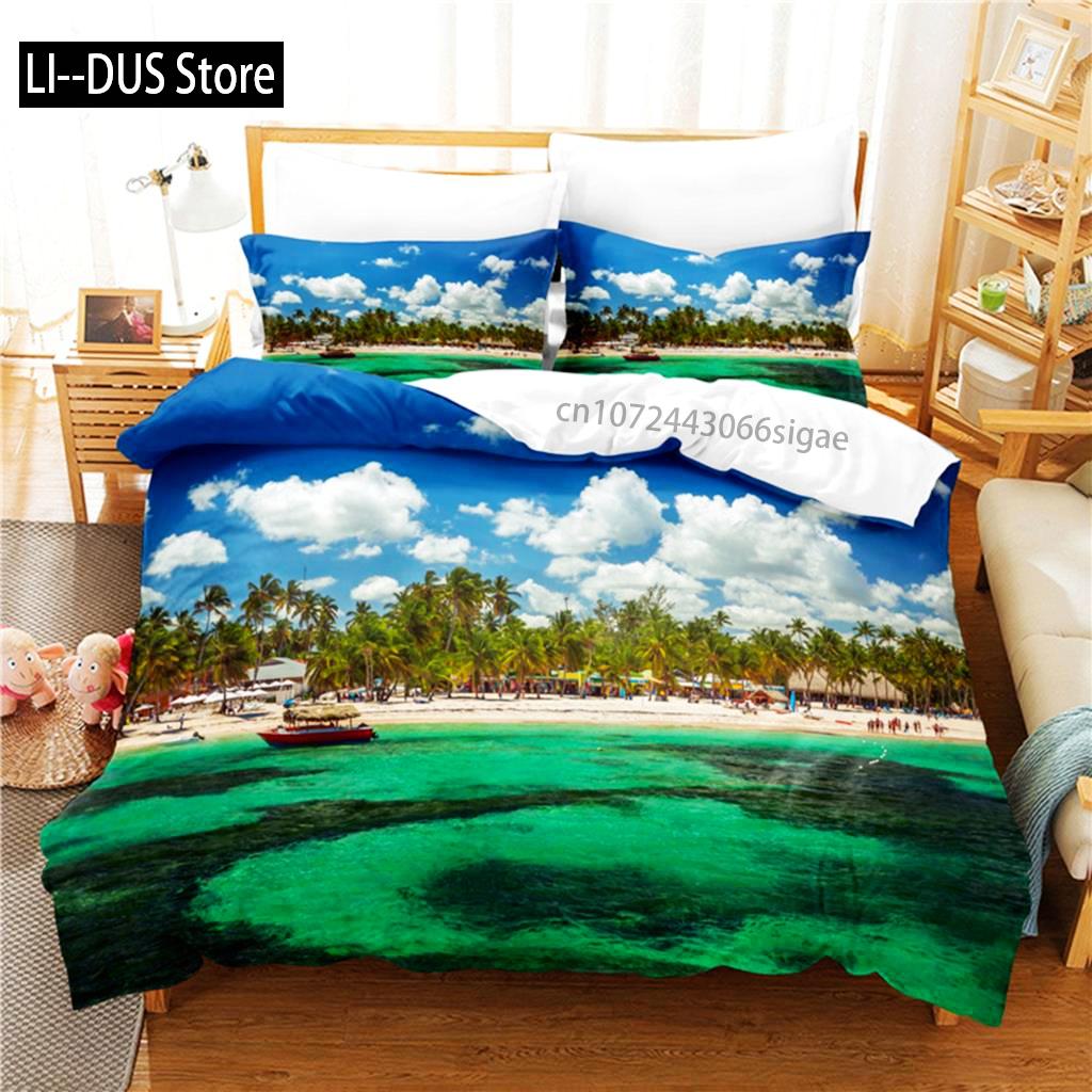 Comforter Beautiful Seaside Bedding Set 3D Bedding Digital Printing Queen Size Bedding Set Fashion Design