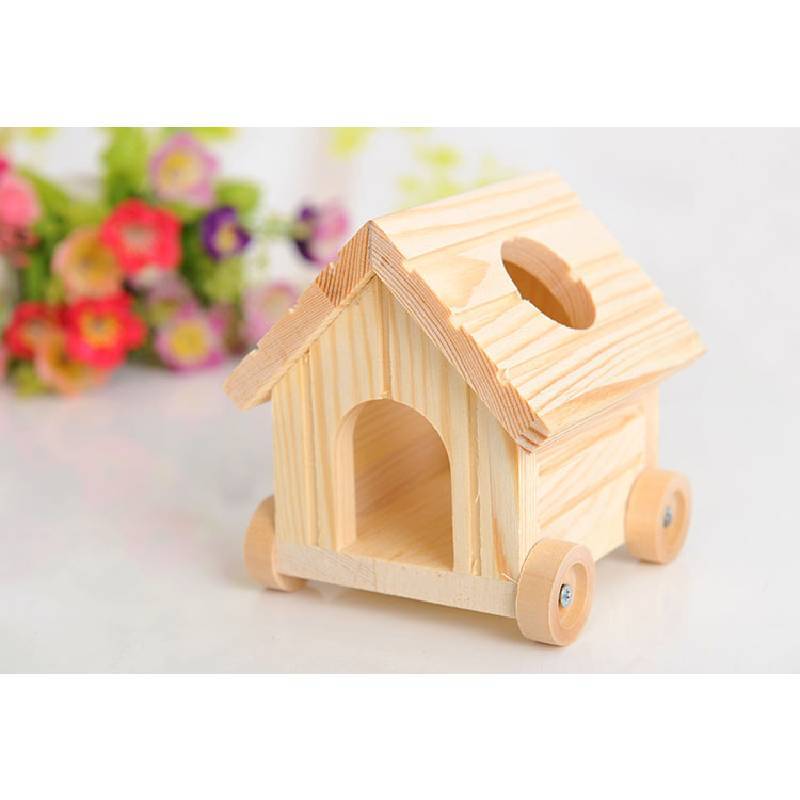 Hamster Wooden House Luxury Villa For Small Pets With Natural Wood Finish