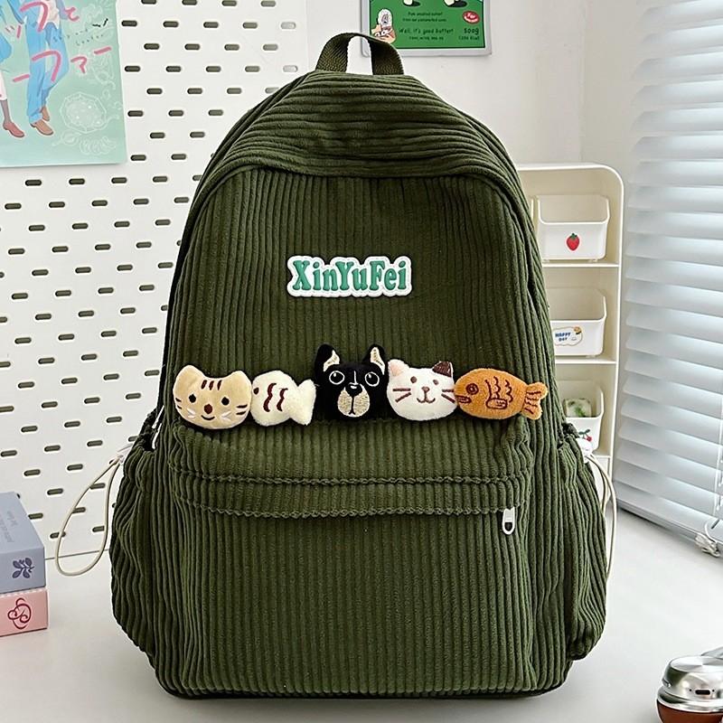 Retro Youth Backpack With Durable Corduroy Fabric For Daily Commute Campus And