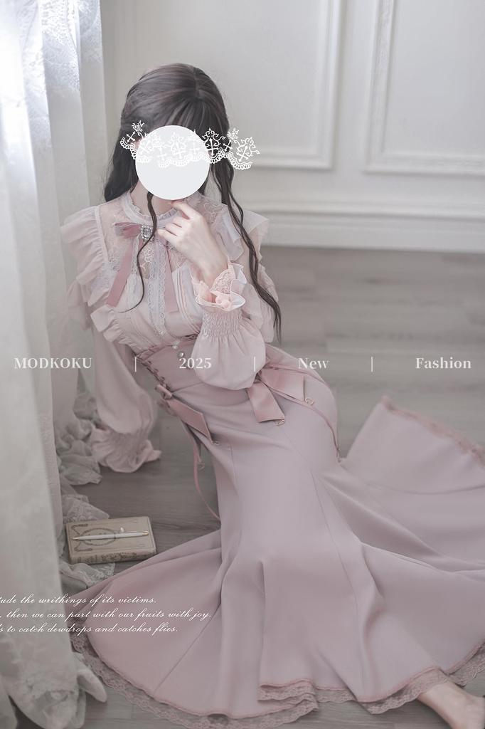 Neat and Clean Fully Maxi Mori French Long Size M [MODKOKU] Open-Shoulder Women's Dress, Off-the-Shoulder, Sexy, Lace, Ribbon, Skirt, Lolita, Girl,