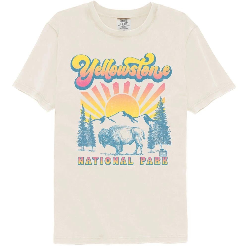 United States National Parks Yellowstone Buffalo Sunburst Mountain Men s T Shirt 2XL