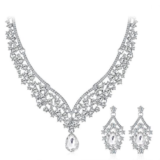 1 Set Orecchini Collana Sposa Strass Cristallo Finto Gioielli Collana Girocollo Regolabile Vuota