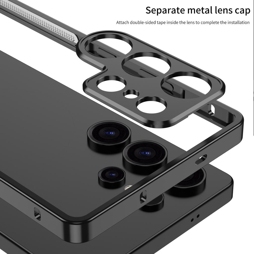 Pro Samsung Galaxy S23 Ultra Kryty typu Bumper Kovový Rám Kryt s Odvodem Tepla s Ochranným Sklem na Čočku Fotoaparátu