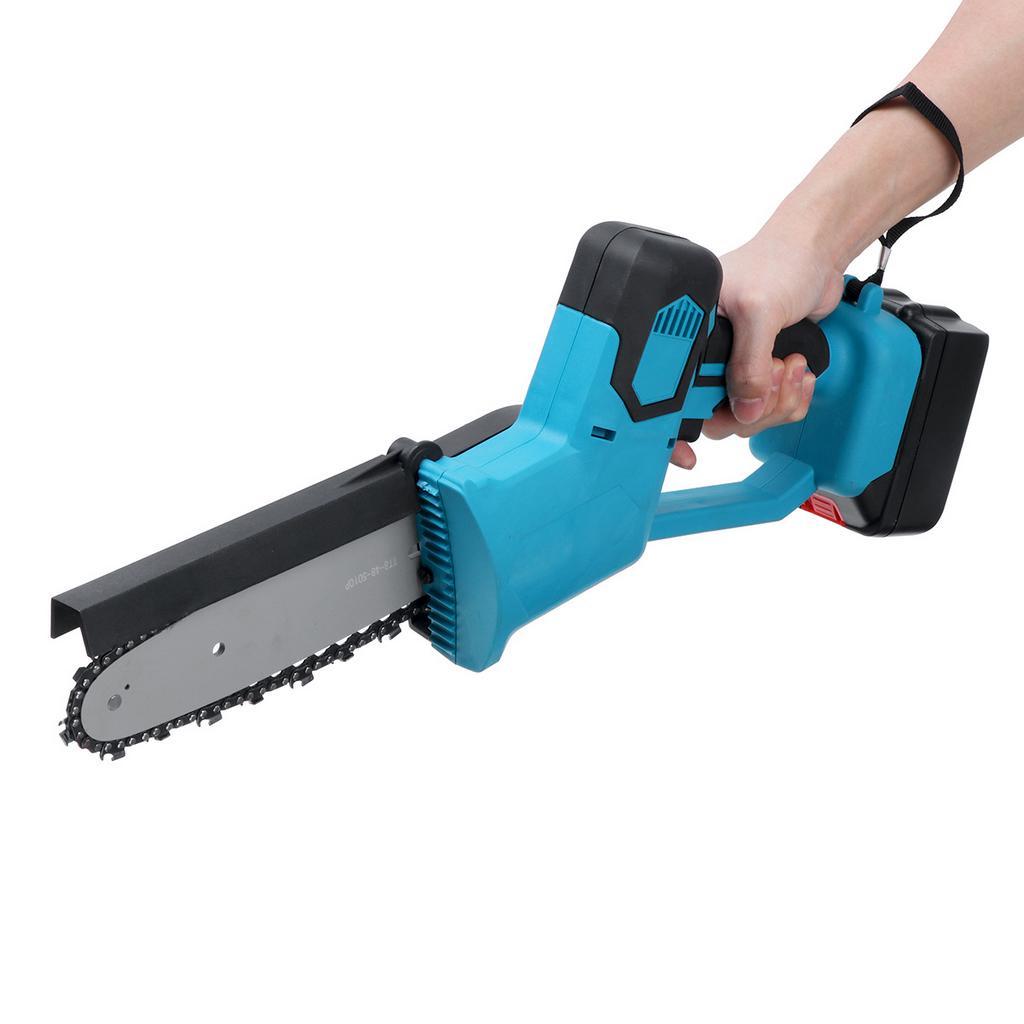 

8-дюймовая аккумуляторная электрическая цепная пила, бесщеточный двигатель, перезаряжаемая бензопила, электроинструмент для деревообработки с пильным полотном, 2 аккумулятора 3000 мАч синий