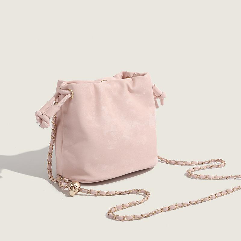 Puff Drawstring Bucket Bag for Women 2025 Fashion Pink Chain Shoulder Crossbody Bag Ins Style Simple Cloud Bag