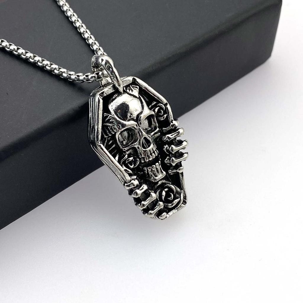 Skull Coffin Pendant Simple Titanium Steel Necklace Fashion Wear Single Item Jewelry Sweater Chain Accessories