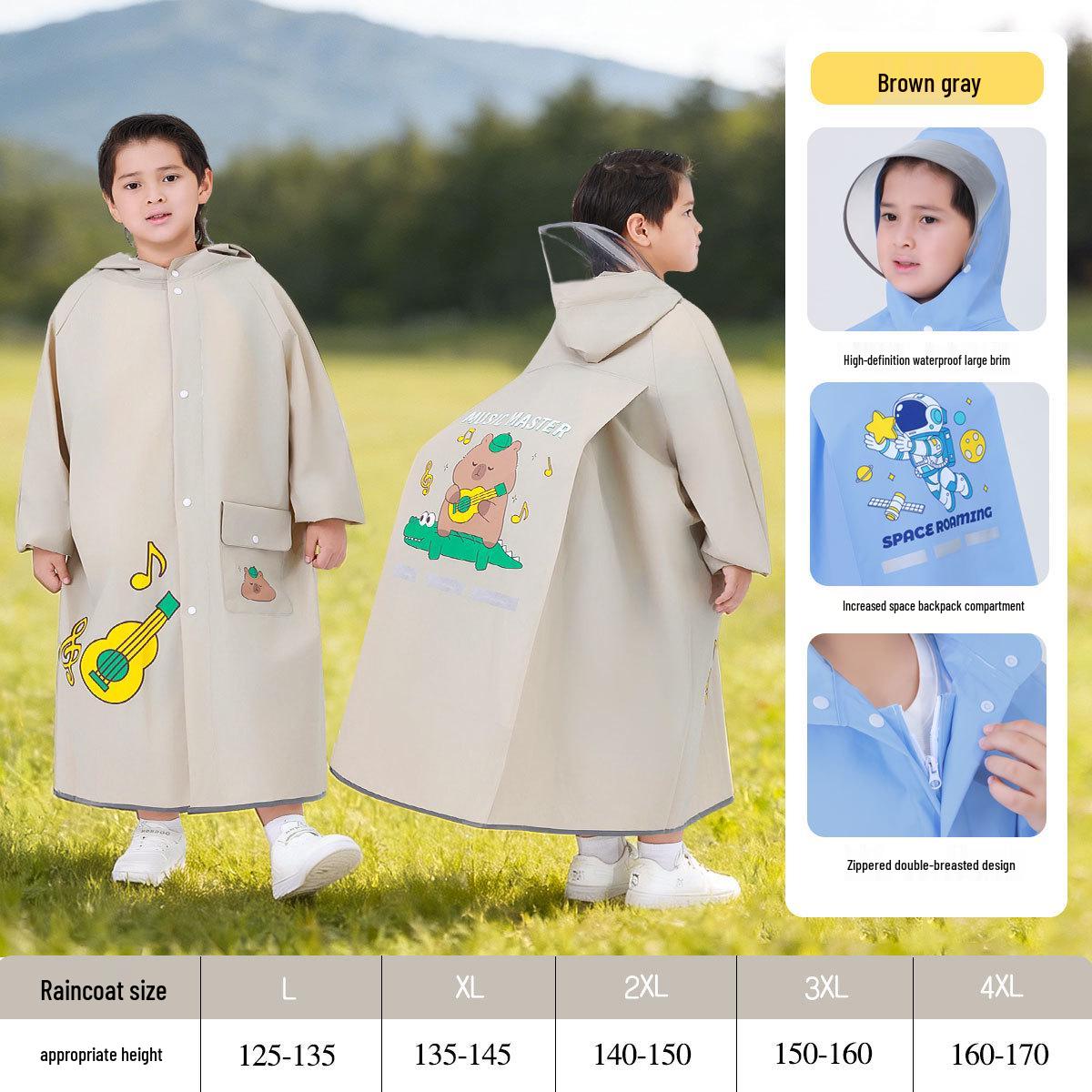Kids  Stormproof Raincoat with Backpack Pocket for School 3XL (Height 150-160cm)