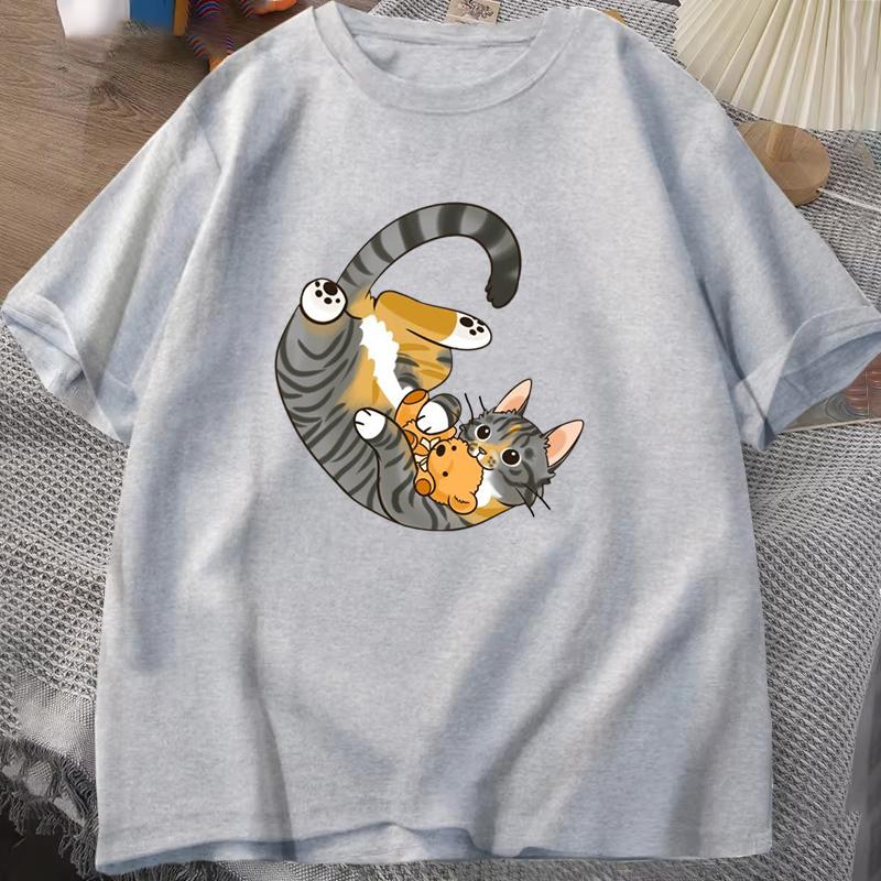 Unisex Short Sleeves Cute Cat Print T Shirts Women Fashion Causal Harajuku Tops Funny T Shirts