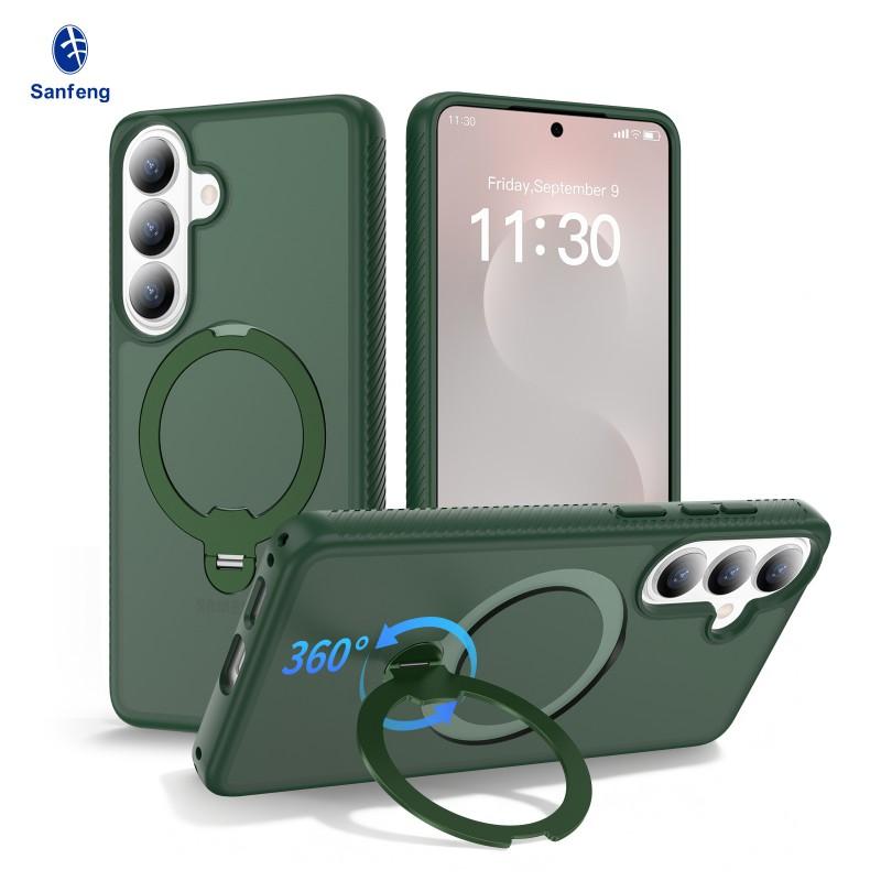 Suitable S26plus Matte Magnetic Phone Case S25Ultra Rotating Bracket S24 Anti-slip Protective Cover