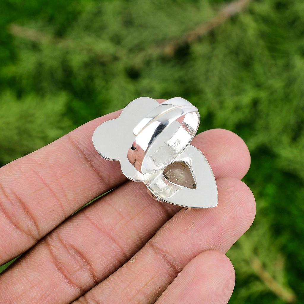 Golden Rutile Gemstone Flower Statement Bezel Ring Jewelry 925 Sterling Silver