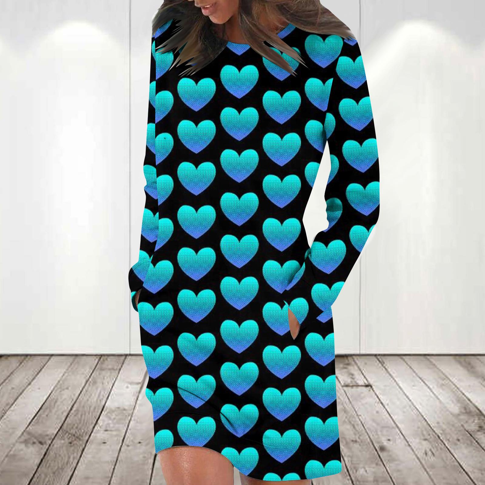 

Платье с длинным рукавом для женщин, повседневный пуловер с принтом, платье-свитер, осень M бирюзовый