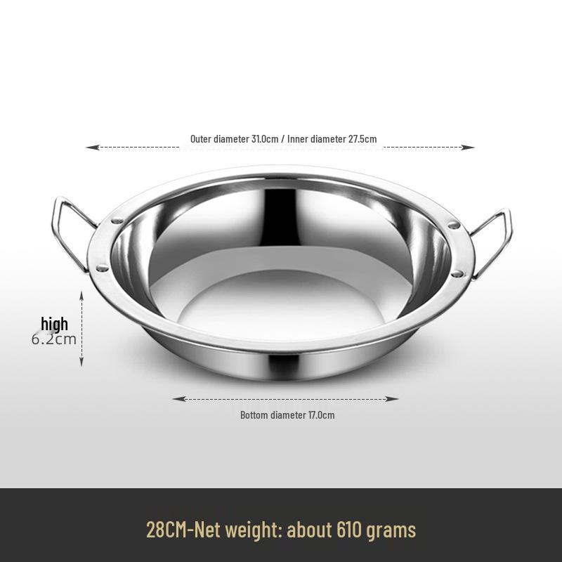 Extra Thick Stainless Steel Hot Pot with Wide Rim - Pickled Cabbage, Fish, Crayfish, Double Ear, Flat Bottom, Small Dry Pot