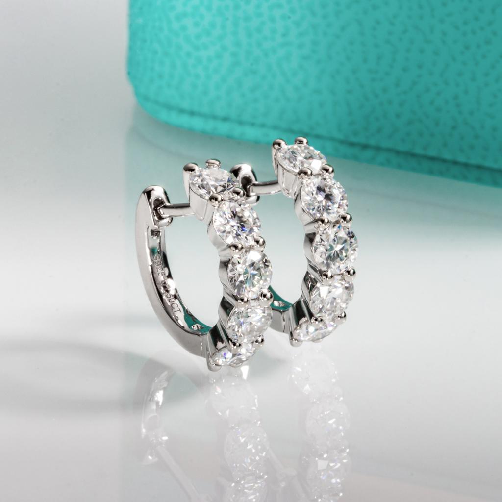 AnuJewel 4mm 3cttw D Color Moissanite Huggie Hoop Earrings 925 Silver Luxury Huggie Earring For Women
