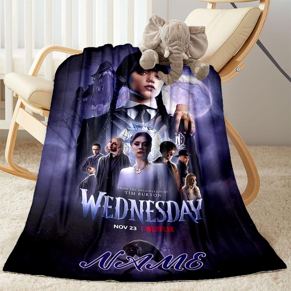 Wednesday Addams: Gothic Adventure Personalized Text Blanket Cozy Personalized Blanket Comfortable Suitable for Sofa Bed Living Room Bedding