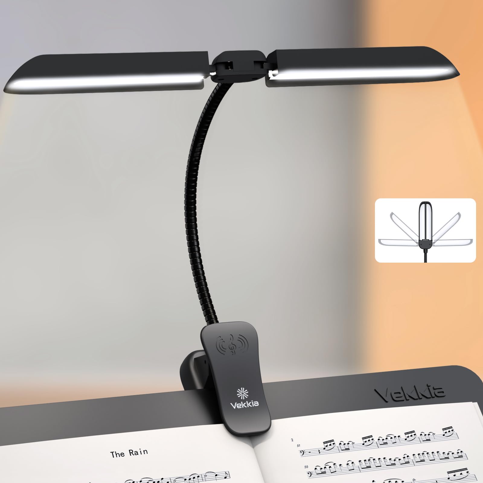 

Vekkia Folding Music Stand Light - Portable 42 - Rechargeable LED Ultra Bright Clip-On Piano Lamp, Professional Grade, 5 Brightness Settings x 3