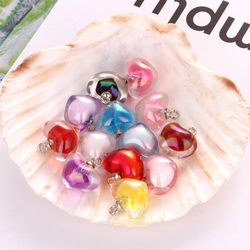 DIY Jewelry Accessories: Fresh Transparent Heart Pendant Earrings, Keychain, Hair Tie, Heart-Shaped Decorative Pendants 20mm