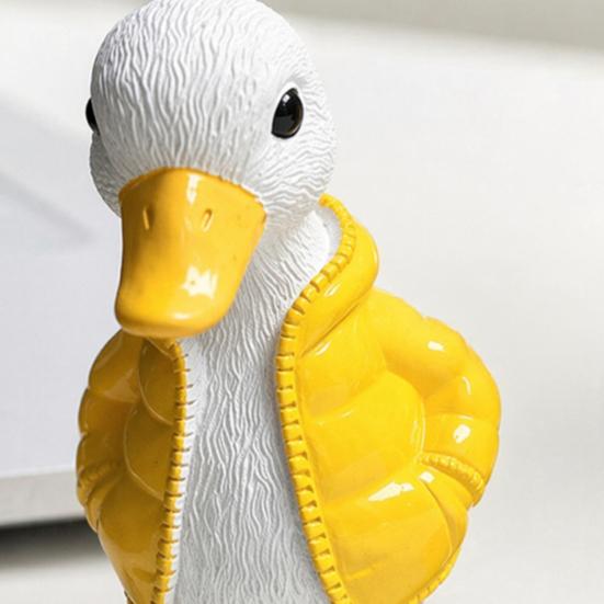 Duck Figurine Ornaments, Resin Cute Duck Sculpture with Down Jacket Desktop Decor for Home Office Car, Duck Miniature Scene Decoration