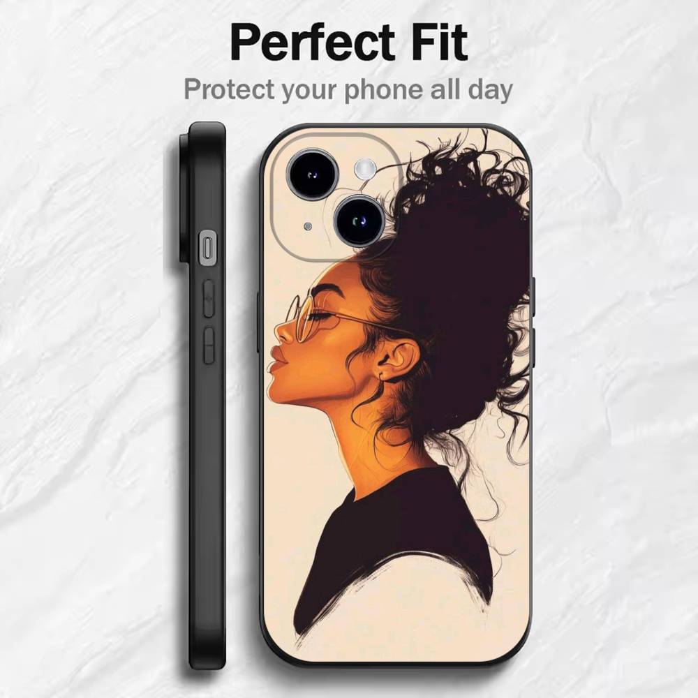 

Afro Black Girls Cartoon Phone Case For 17 16 15 14 13 12 11 Mini XS XR X 6S 6 Pro Max Plus Black Soft Cover iPhone14Pro