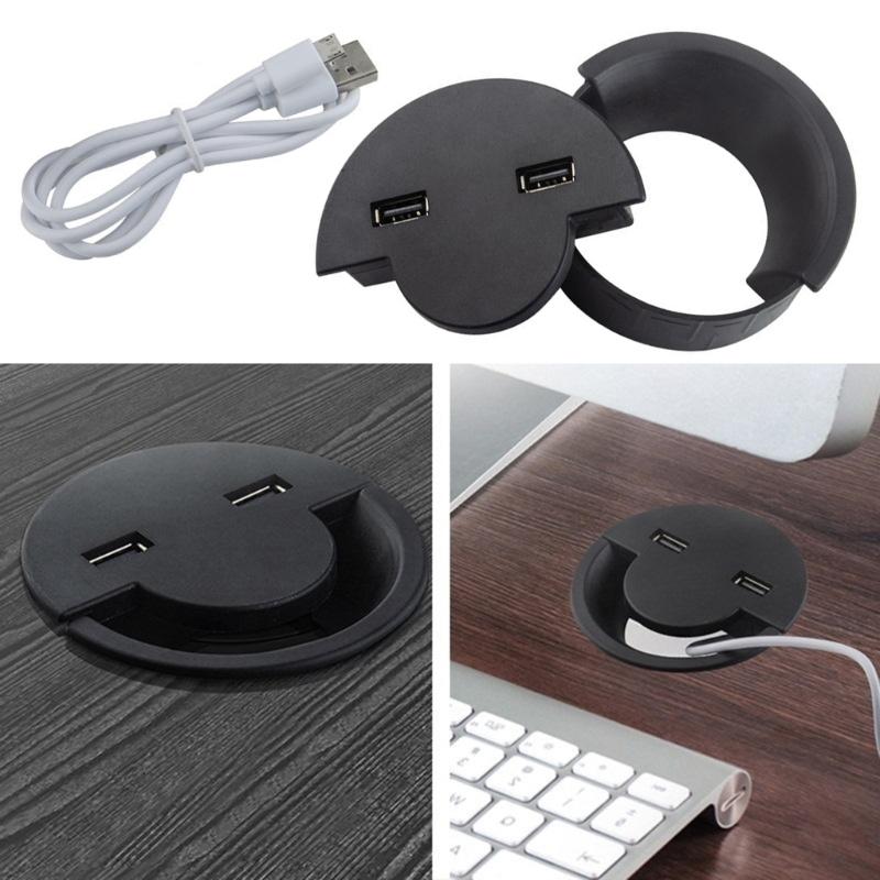 Round Wire Hole Cover Home Office Table Outlet Box Computer Desk Cord Grommet With 2 Port USB Cable Organization Case