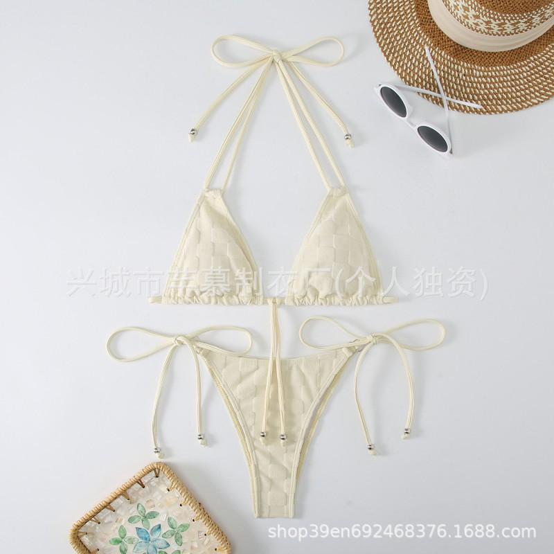 Split Bikini Swimsuit Female Style Hanging Neck Strap Tight Back Solid Color Women's
