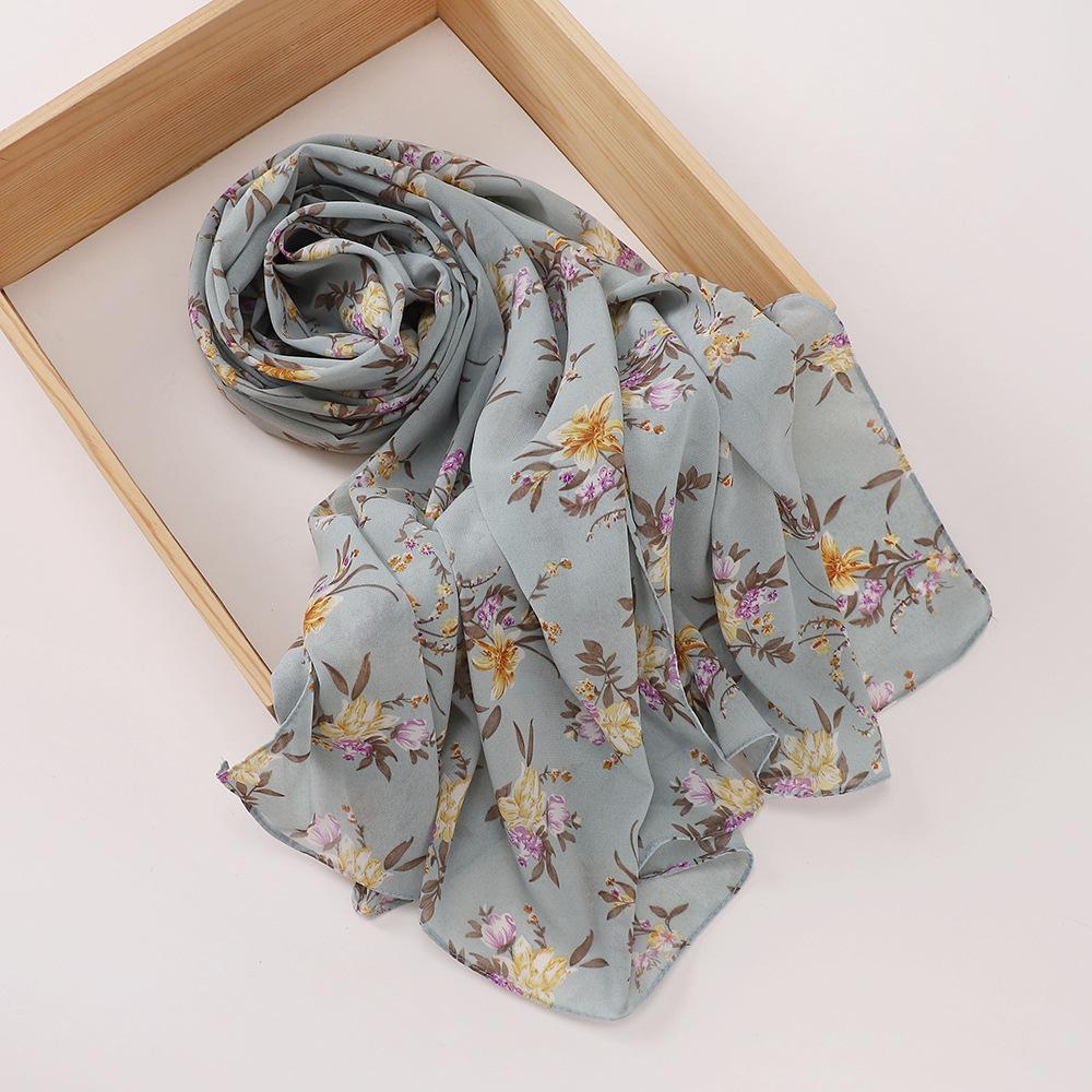 New Printed Hijabs Shawl Bubble Chiffon Hijabs Woman Design Flower Shawls Muslim Scarves Headscarf Wraps Turbans Long Scarves