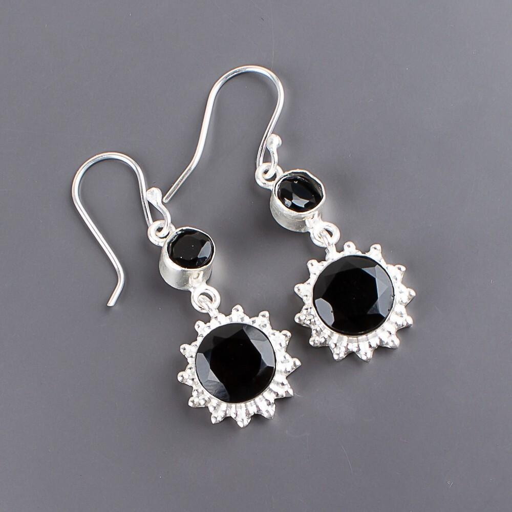 Black Onyx Gemstone 925 Sterling Silver Jewelry Handmade Earrings 1.80" For Gift EE-13-18