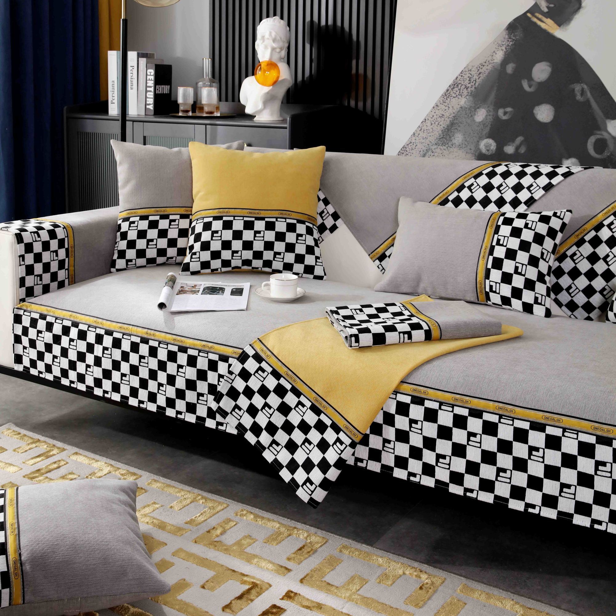 

Новый роскошный диван-полотенце с вышивкой, модный однотонный высококачественный чехол для дивана из синели, противоскользящие чехлы для диванов для гостиной 90*70CM