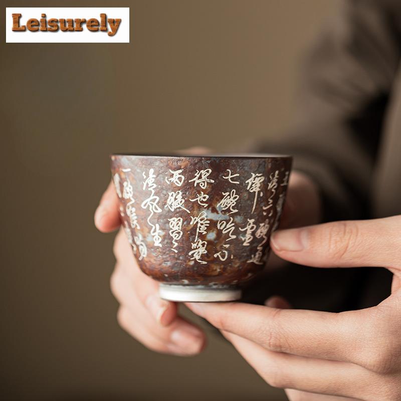 100ml Gilt Silver Agilawood Teacup Antique Tea Bowl Sample Tea Cup Tea-tasting Meditation Cup Jianzhan Master Cups Household