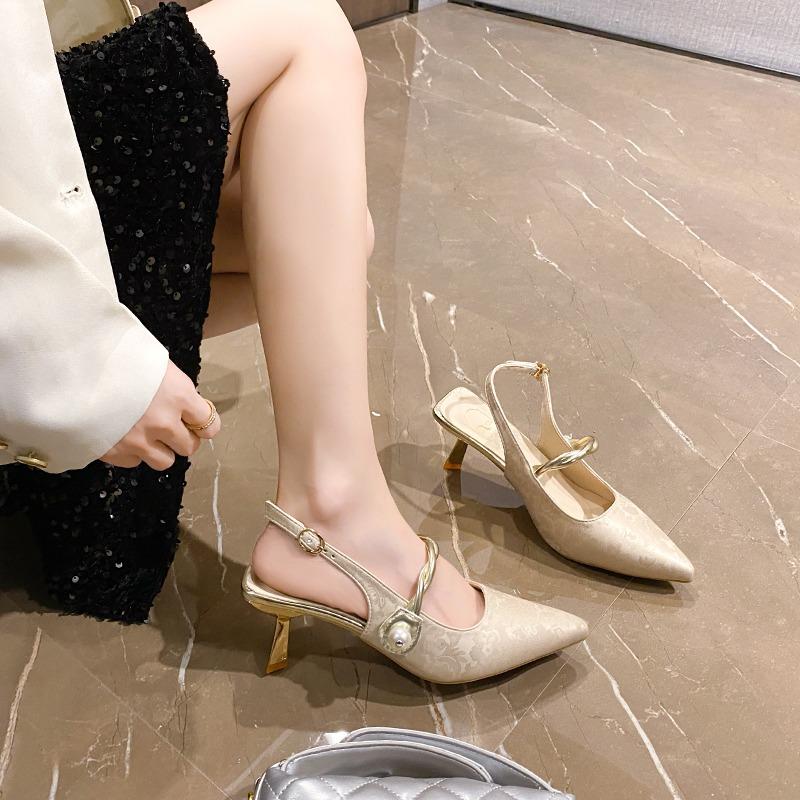 Fashion Elegant Chinese Style High Heels Womens Shoes 2025 New Versatile Fashionable Sexy Fine Tipped Pointed Sandals Trendy Women's