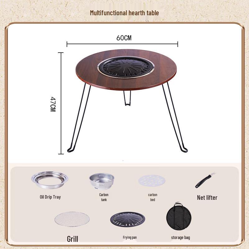 OEING Outdoor Smokeless Charcoal BBQ Grill & Folding Table Standard