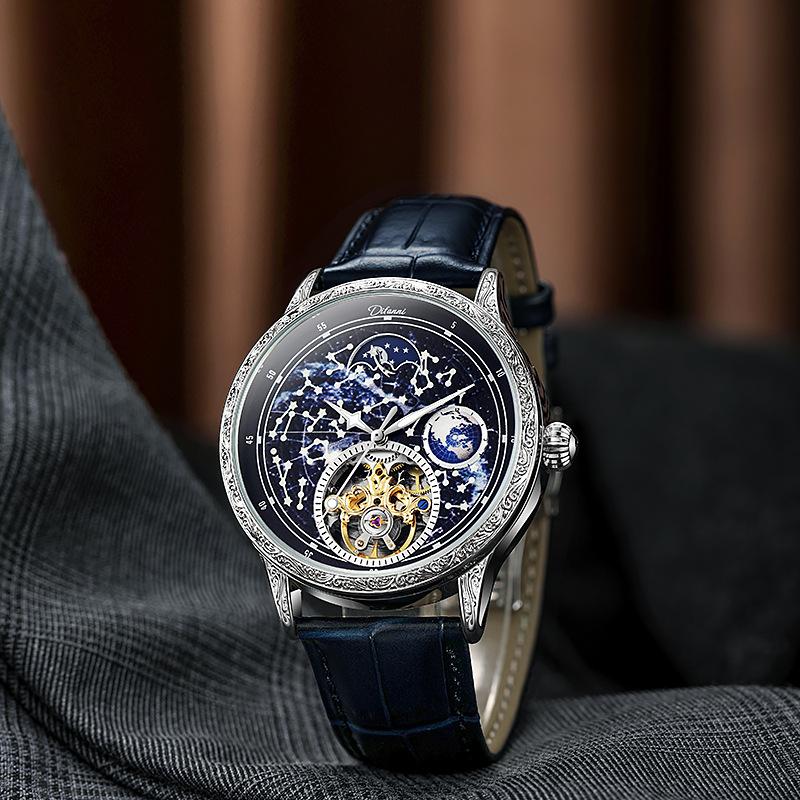 Men's Mechanical Automatic Business Wristwatch Tourbillon Hollow Fashion New Sport Waterproof Luminous Moon Phase Clock