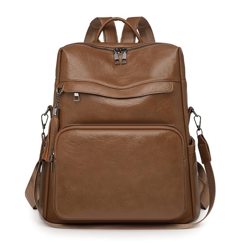 New soft leather backpack retro leather women's casual backpack large capacity multi-compartment women's bag backpack