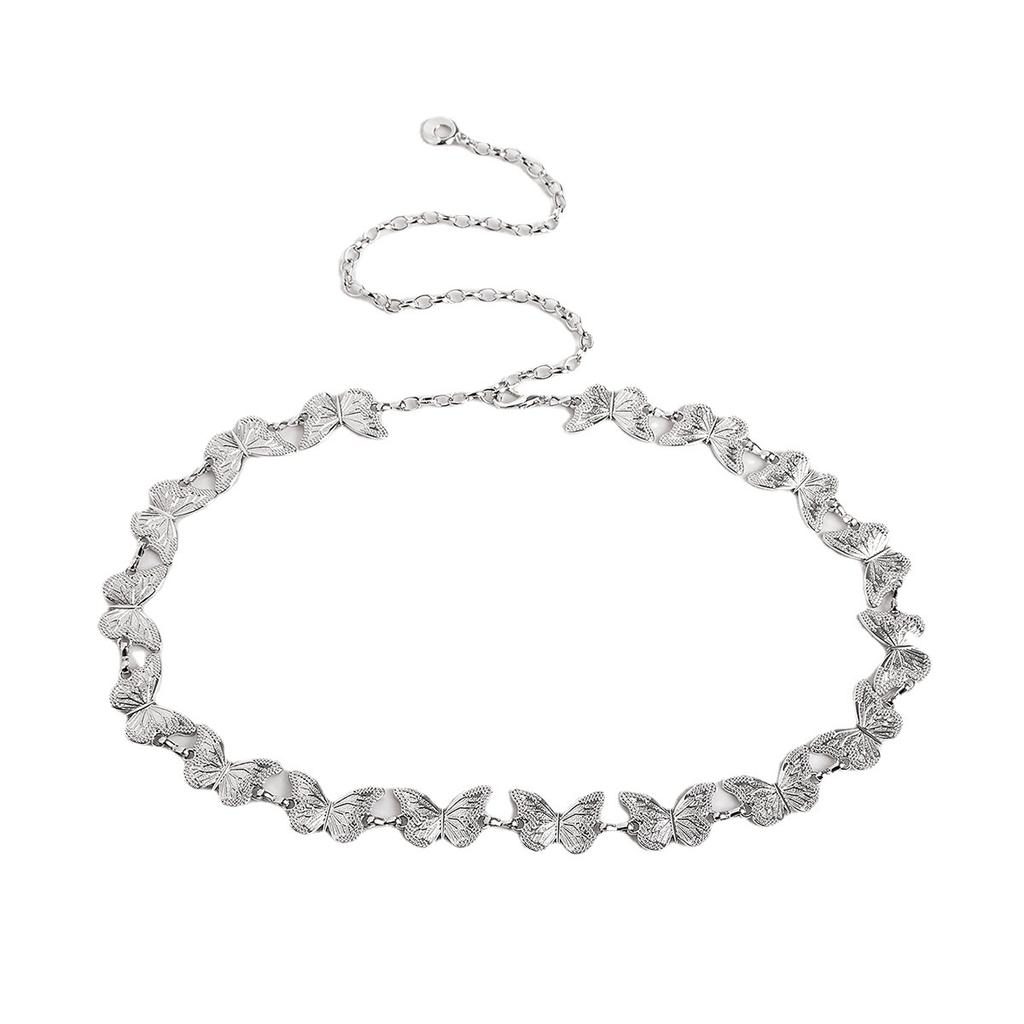 The New Butterfly Metal Sweet Women's Waist Chain Spring Dress Is Versatile with A Small Daisy Silver Belt