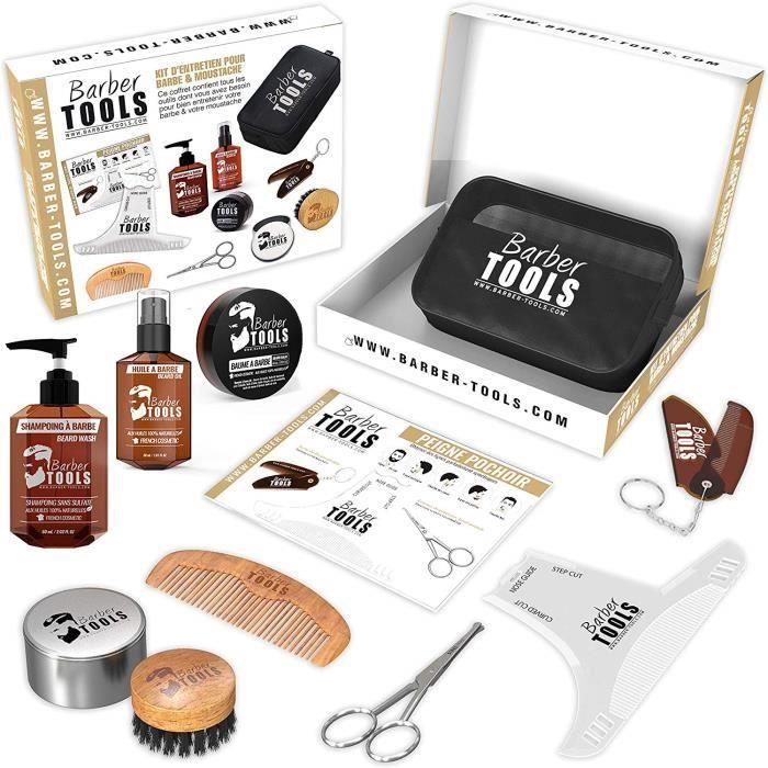 Kit d'entretien pour barbe - BARBER TOOLS - Coffret complet - 9 produits - Fabrication française - Sans parabène