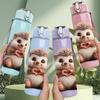 1PC Cute Hedgehog Animal Portrait Print 750ml Color Plastic Sports Water Bottle Leakproof Flip Straw Lid Suitable for Sports Office Home Use