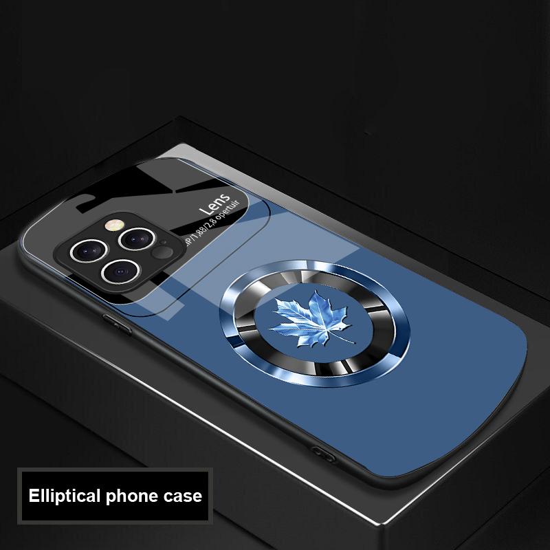 Kreis Ahornblatt Für IPhone 16 Pro Max 15 Pro 14 13 12 Mini 11 XS Max XR 7 8 Plus SE 2022 Elliptische Glas Handyhülle